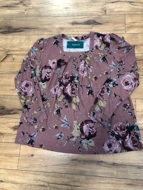 NWT Anyally Women’s Floral  Tunic Top  Size 2XL Purple Long Sleeve Pullover